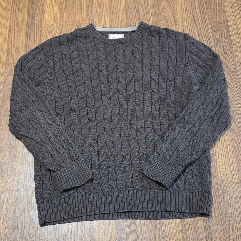 Men’s Old Navy Dark Brown Cable Knit Crewneck Sweater Size Large Relaxed Fit D44